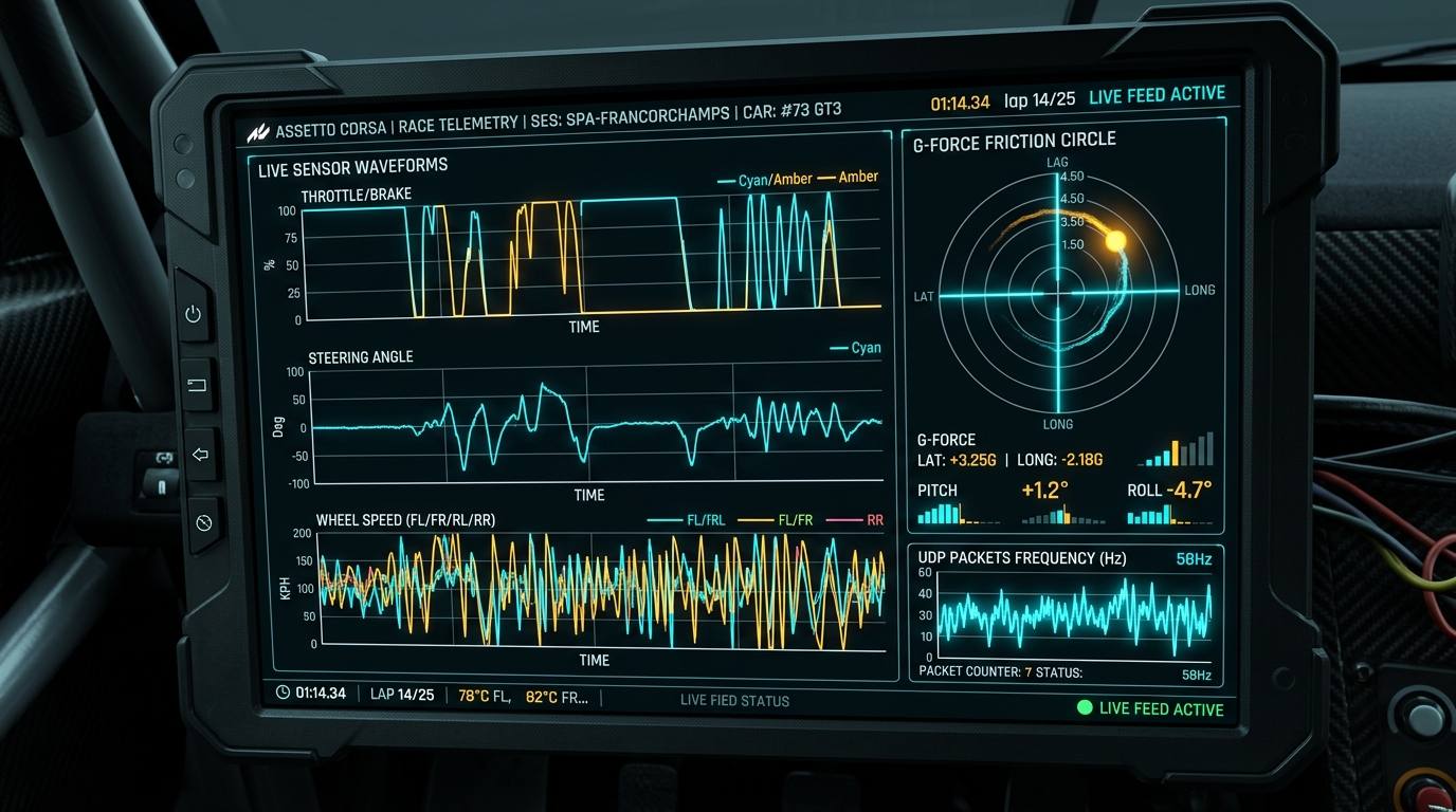 Assetto Corsa Real-time Telemetry Dashboard with UDP Waveforms